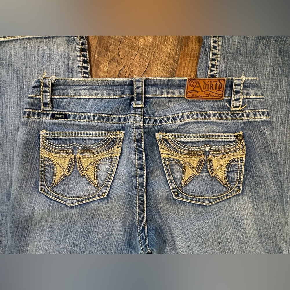 Adiktd Light Medium Blue Straight Leg Jeans Embellished Pockets Size 12 - Picture 6 of 10